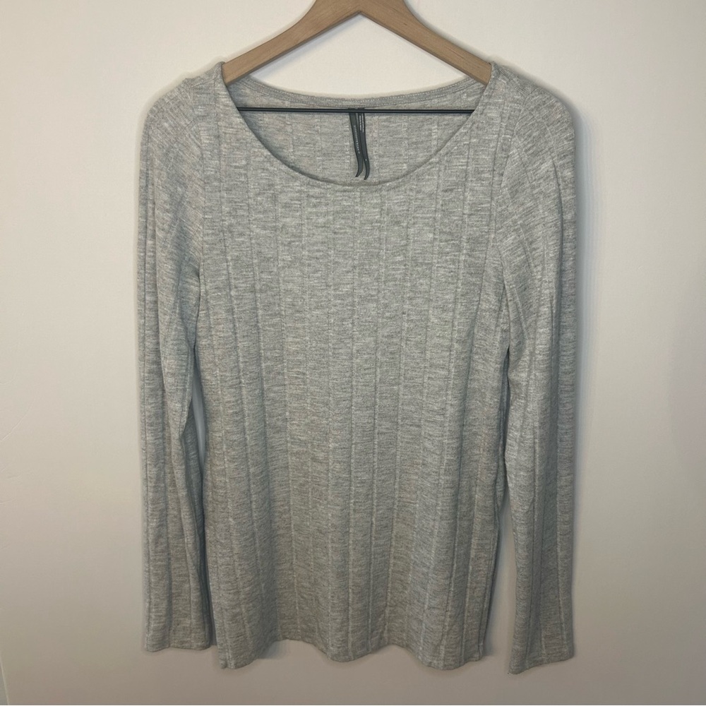 by Anthropologie Women’s Grey Scoop Neck Ribbed Side-Slit Tunic Sweater, Medium - Picture 3 of 10